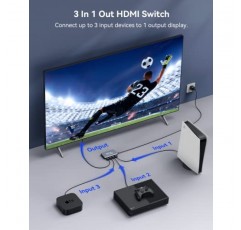 HDMI 스위치 3 in 1 Out 4K@60Hz, 원격 기능이 있는 GANA HDMI 분배기 스위처, 3D, HDCP2.2, HDR용 알루미늄 HDMI 2.0 스위치 박스 허브, Xbox, PS5/4/3, Fire Stick, Roku, Blu-Ray와 호환 가능 플레이어, 그레이