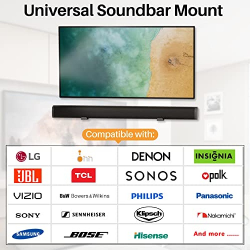 AENTGIU 사운드 바 벽 장착 브래킷 하드웨어 키트가 포함된 Samsung, Vizio, Lg, Sony, JBL, Bose 사운드바 마운트용 범용 스피커 장착 선반 조절 가능(3.4