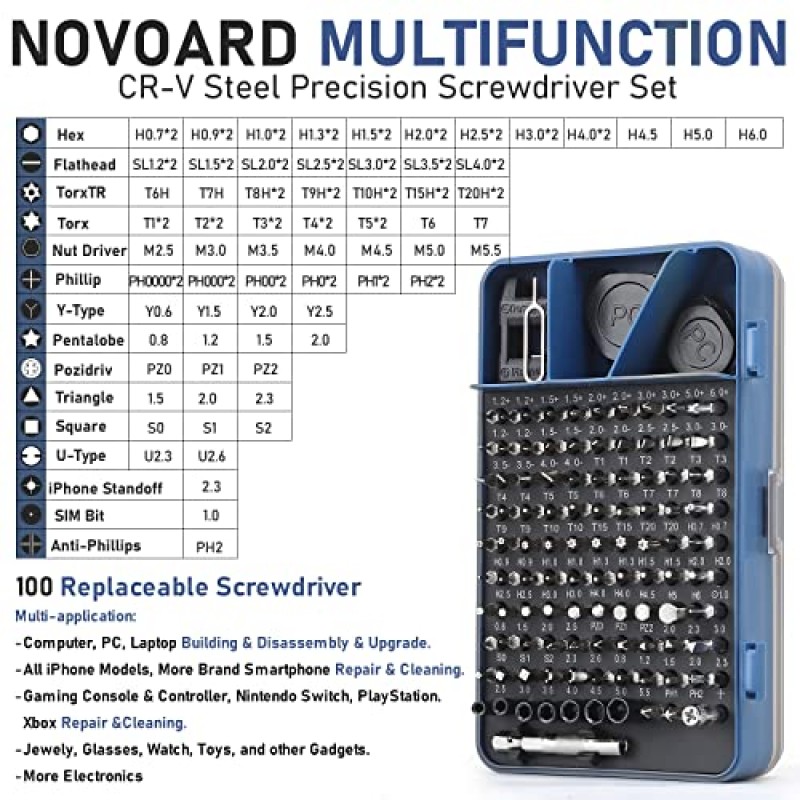 컴퓨터 수리 도구 키트, 소형 드라이버가 포함된 Novoard 정밀 드라이버 세트, 자석 노트북 드라이버 키트, 컴퓨터, PC, 노트북, 전화, iPhone, Macbook, PS4, 전자 제품용 수리 도구 키트…