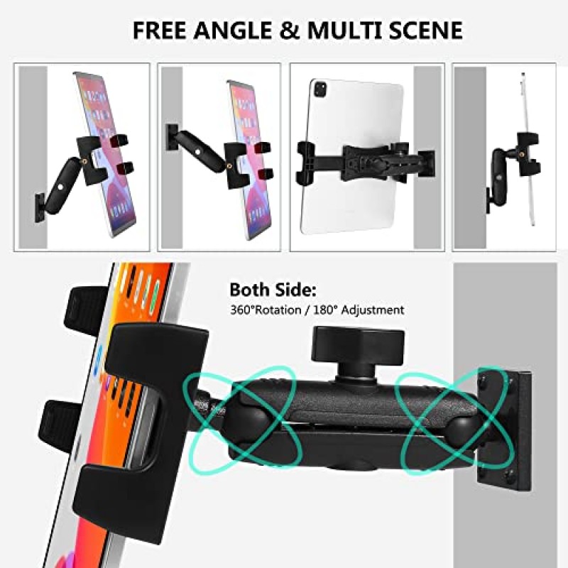 긴 팔이 있는 Peastrex 태블릿 아이패드 벽걸이 홀더 4~13.5인치 태블릿 및 휴대폰 아이패드 프로 12.9, 갤럭시 탭, 표면 스위치, 아이폰, 가정, 교실용 360° 조정 가능