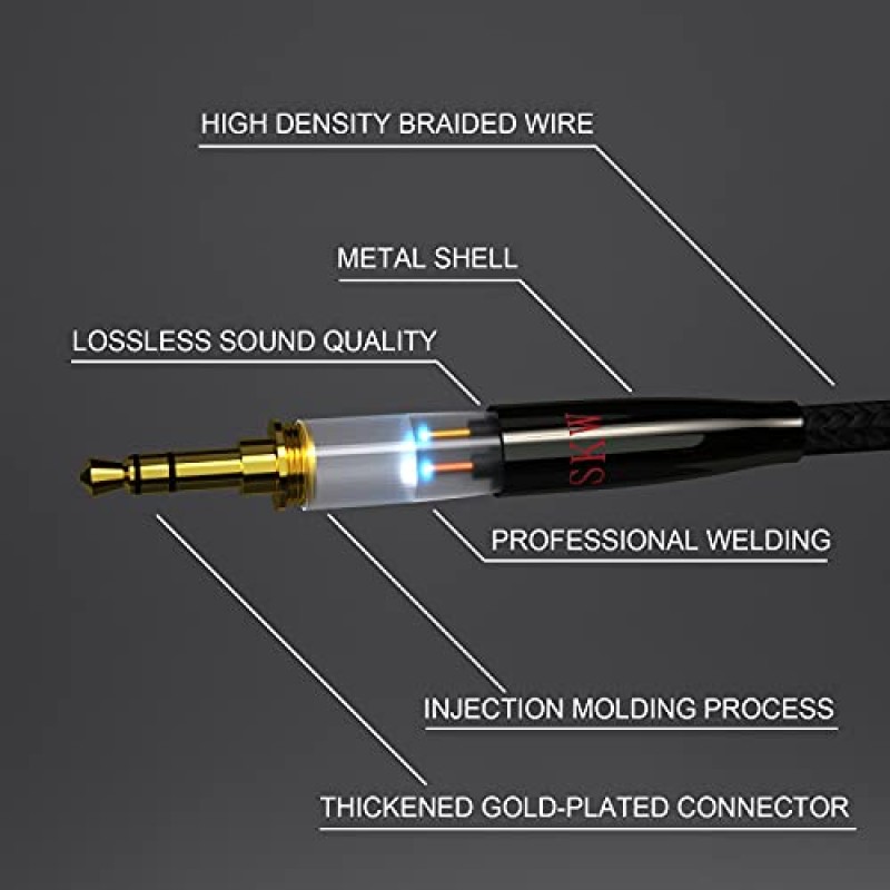 차량용 SKW Aux 케이블(하이파이 사운드), 3.5mm ~ 3.5mm Aux 코드/스테레오 오디오 케이블/오디오 잭 케이블/홈 스테레오, iPhone, iPod, iPad, Echo Dot, Sony 및 기타용 헤드폰 케이블-5피트