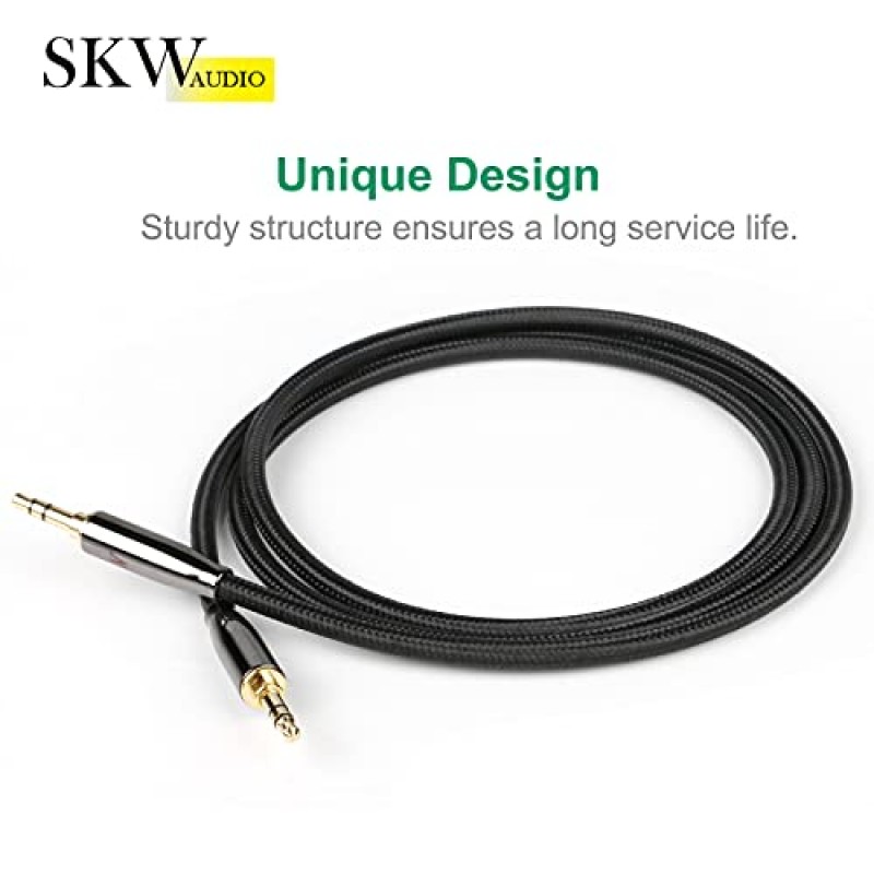 차량용 SKW Aux 케이블(하이파이 사운드), 3.5mm ~ 3.5mm Aux 코드/스테레오 오디오 케이블/오디오 잭 케이블/홈 스테레오, iPhone, iPod, iPad, Echo Dot, Sony 및 기타용 헤드폰 케이블-5피트