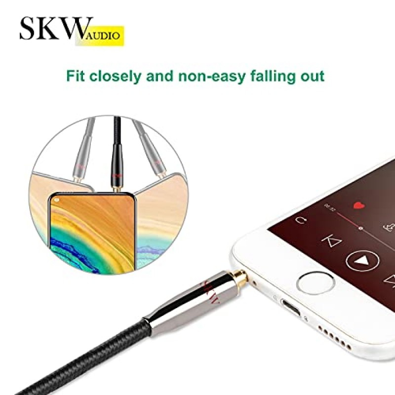 차량용 SKW Aux 케이블(하이파이 사운드), 3.5mm ~ 3.5mm Aux 코드/스테레오 오디오 케이블/오디오 잭 케이블/홈 스테레오, iPhone, iPod, iPad, Echo Dot, Sony 및 기타용 헤드폰 케이블-5피트