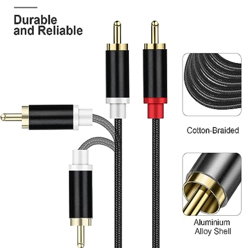 RICHUPON Lightning-RCA 오디오 케이블 긴 2-남성 Y 분배기 Aux Aduio 코드 어댑터 iPhone 14 13 12 11 XS XR X 8 7 6 5 iPad iPod-자동차, 홈 시어터, 스피커, 증폭기, HDTV(6FT)와 호환 가능