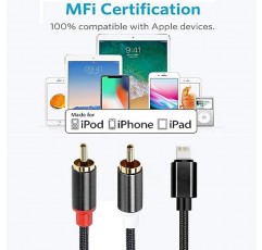 RICHUPON Lightning-RCA 오디오 케이블 긴 2-남성 Y 분배기 Aux Aduio 코드 어댑터 iPhone 14 13 12 11 XS XR X 8 7 6 5 iPad iPod-자동차, 홈 시어터, 스피커, 증폭기, HDTV(6FT)와 호환 가능