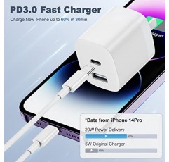 iPhone 14 13 접이식 듀얼 포트 고속 충전기, PD 20W USB C 벽면 충전기 블록 + 20W 차량용 충전기 어댑터(2팩 포함) [Apple MFi 인증] iPhone 14 13 12 11/iPad용 6피트 라이트닝 케이블 고속 충전