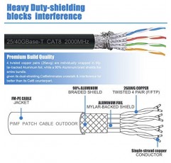 DbillionDa Cat8 이더넷 케이블, 실외 및 실내, 50FT 고속 26AWG Cat8 LAN 네트워크 케이블 40Gbps, 2000Mhz(금도금 RJ45 커넥터 포함), 라우터용 내후성 S/FTP 자외선 방지