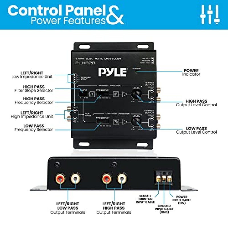 Pyle 양방향 전자 크로스오버 네트워크 PLXR2B - 독립적인 하이패스/로우패스 출력 레벨 제어