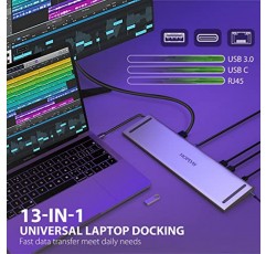 USB C 도킹 스테이션 HOPDAY 13-in-1 USB C 허브 트리플 디스플레이, 듀얼 4K-HDMI, VGA, 4 USB, PD, 기가비트 이더넷 RJ45, SD/TF 카드 리더기, MacBook/Dell/Surface용 3.5mm 오디오 노트북 도킹 스테이션 /HP