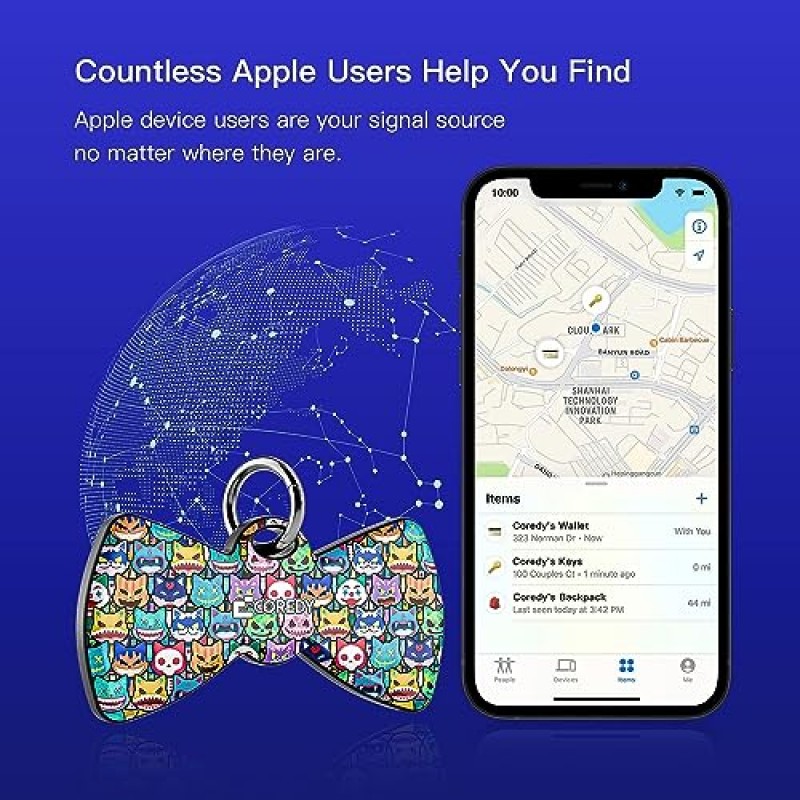 Coredy Bluetooth 추적기 태그, Apple Find My(iOS 전용), 전자 조명 표시기가 있는 키 찾기 및 항목 찾기, 수하물용 글로벌 신호 소스 GPS 찾기, 여행 필수품(HW03)과 함께 작동