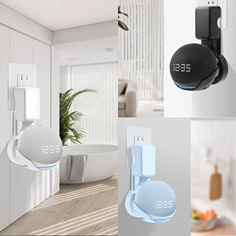 Echo Dot 5세대용 ZUOLACO 벽걸이 홀더, Echo Dot(5세대 및 4세대)용 콘센트 걸이 스탠드, 케이블 관리 기능이 내장된 공간 절약형 도트 액세서리, 지저분한 전선 숨기기, 검정색