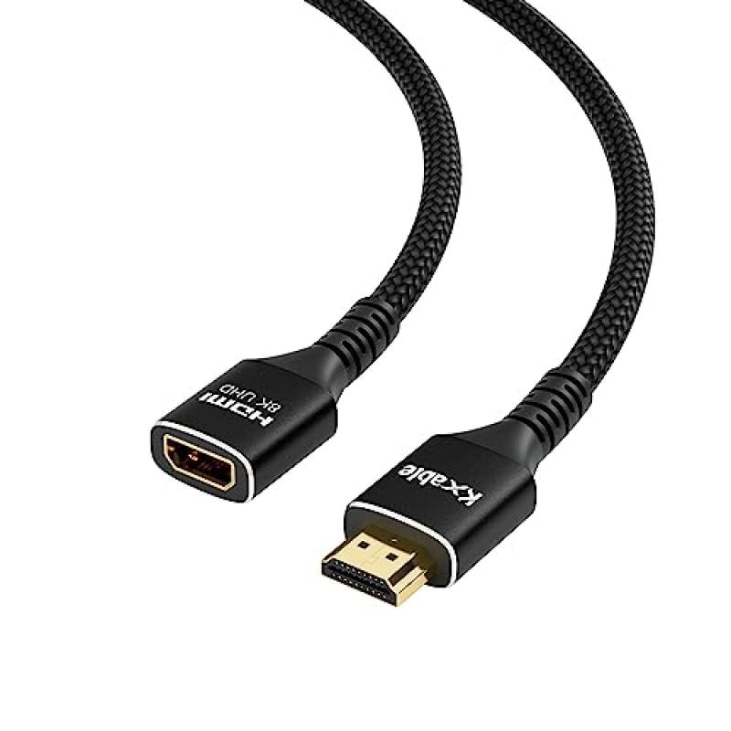 8K HDMI 연장 케이블(2팩, 1FT+1FT), HDMI 2.1 초고속 남성-여성 속도 코드 어댑터, MacBook Pro, PS5, Xbox, 시리즈 X, UHD TV, 블루레이, 노트북 등과 호환 가능