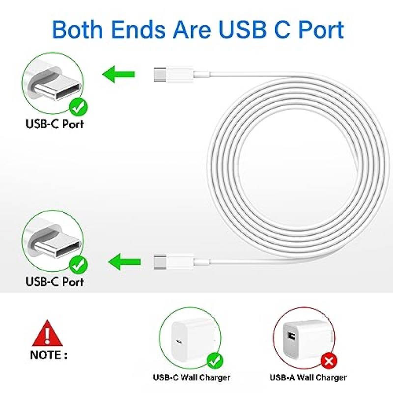 Apple USB C-USB C 충전 케이블 3팩 6피트 60W, 긴 Apple Type C 충전 케이블 MacBook Pro 2020/2019, iPhone 15 Pro Max, iPad Pro12.9/11, iPad Mini 6, iPad Air 4/5용 고속 충전 코드 , 하얀색