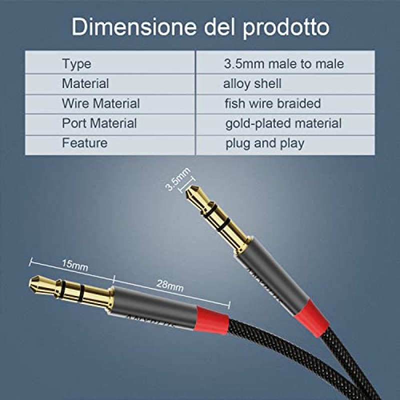 ANYPLUS Aux 코드, iPhone용 3.5mm Aux 케이블 남성-남성 TRS 보조 코드, 【3M】 헤드폰, 자동차 스테레오, 스피커, 에코와 호환되는 Hi-Fi Souund Fish Wire Braided 오디오 케이블.