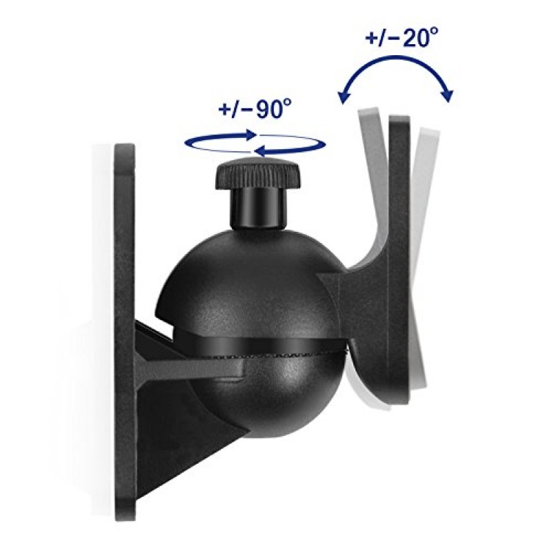 TNP 범용 위성 스피커 벽 장착 브래킷 홈 시어터 서라운드 사운드 시스템용 회전 및 기울기 각도 회전 조절이 가능한 천장 장착 클램프 위성 스피커 - 2개 세트, 검정색 1쌍