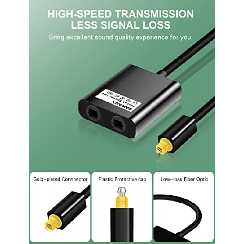 광 분배기 1 in 2 Out Toslink 오디오 분배기 디지털 광 케이블 분배기 광섬유 변환기 홈 시어터, 사운드바, 증폭기, CD 플레이어, DVD 플레이어용 24K 금도금 커넥터