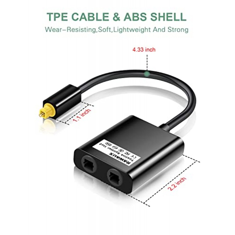 광 분배기 1 in 2 Out Toslink 오디오 분배기 디지털 광 케이블 분배기 광섬유 변환기 홈 시어터, 사운드바, 증폭기, CD 플레이어, DVD 플레이어용 24K 금도금 커넥터