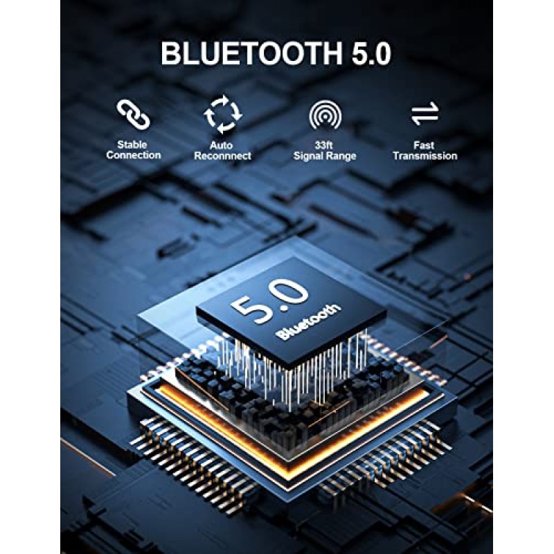 Bluetooth AUX 수신기, [LED 스크린] HiFi 마이크 내장 차량용 어댑터, 차량용 5.0/홈 스테레오/유선 헤드폰/스피커, 이중 연결/15H 배터리 수명