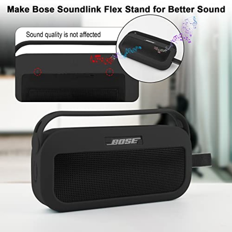 Bose SoundLink Flex용 TXesign 실리콘 케이스 커버 Bluetooth 휴대용 스피커 손잡이가 있는 여행용 보호 운반 파우치 Bose SoundLink Flex용 먼지 방지 플러그(검은색)