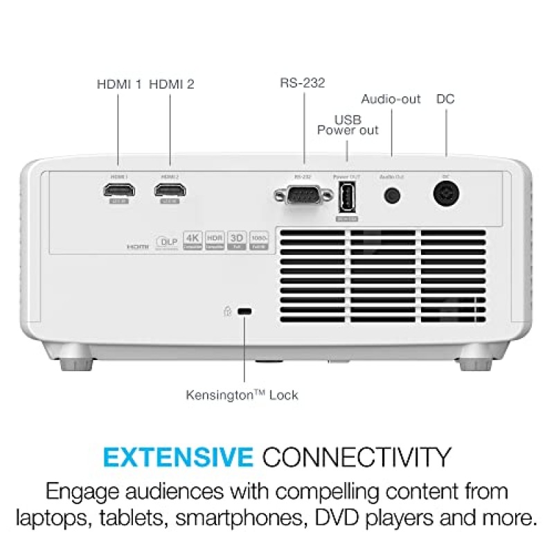 Optoma HZ40HDR 소형 장거리 레이저 홈 시어터 및 게임 프로젝터, 4K HDR 입력을 갖춘 1080p HD, 주야간 시청을 위한 고휘도 4,000루멘