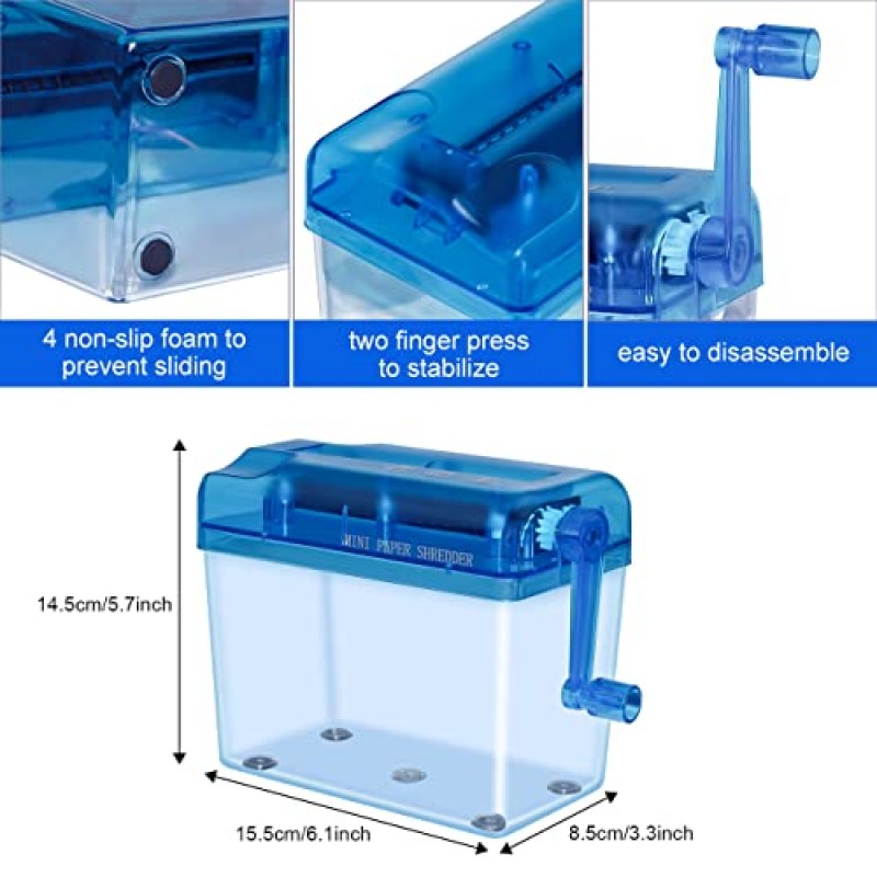 JIKIOU 미니 핸드 슈레더 휴대용 종이 분쇄기 수동 슈레더 문서 종이 절단 도구 홈 오피스 데스크탑 편지지 블루