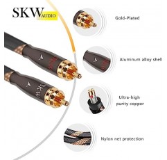 SKW Audiophiles RCA 케이블 2RCA 남성 - 2RCA 남성 HiFi 시스템 상호 연결 케이블, 직경 7mm(3.2ft/1M, 검정색, 나일론)