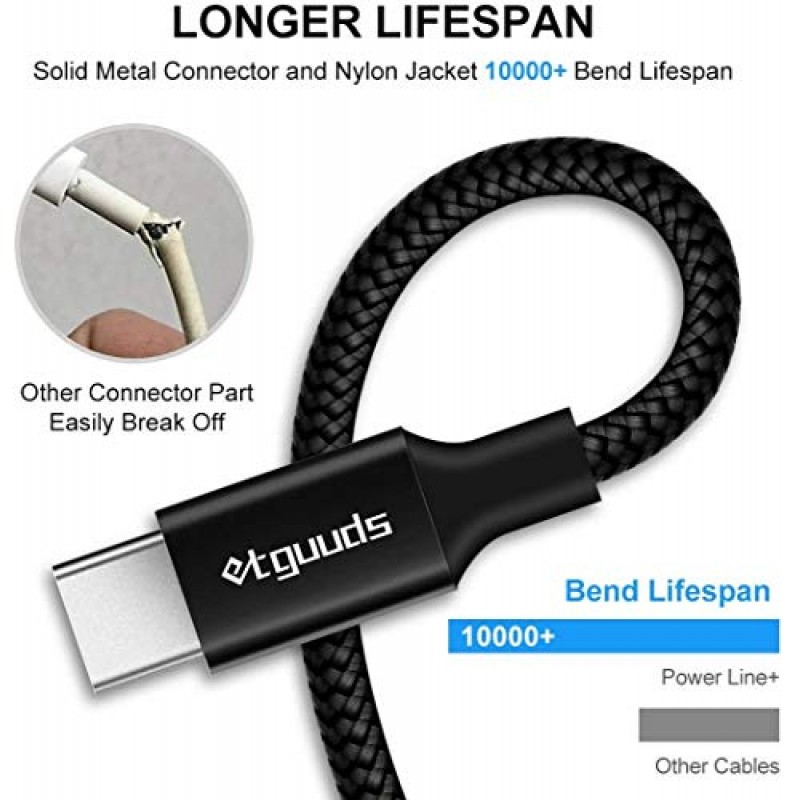 etguuds USB 타입 C 케이블 고속 충전, [5팩, 3/3/6/6/10피트] USB A - USB C 충전기 코드 편조 삼성 갤럭시 노트 20 10 9, S20 S10E S10 S9, A71 A70 A51 A50과 호환 가능 A41 A21 A20e A20 A10e