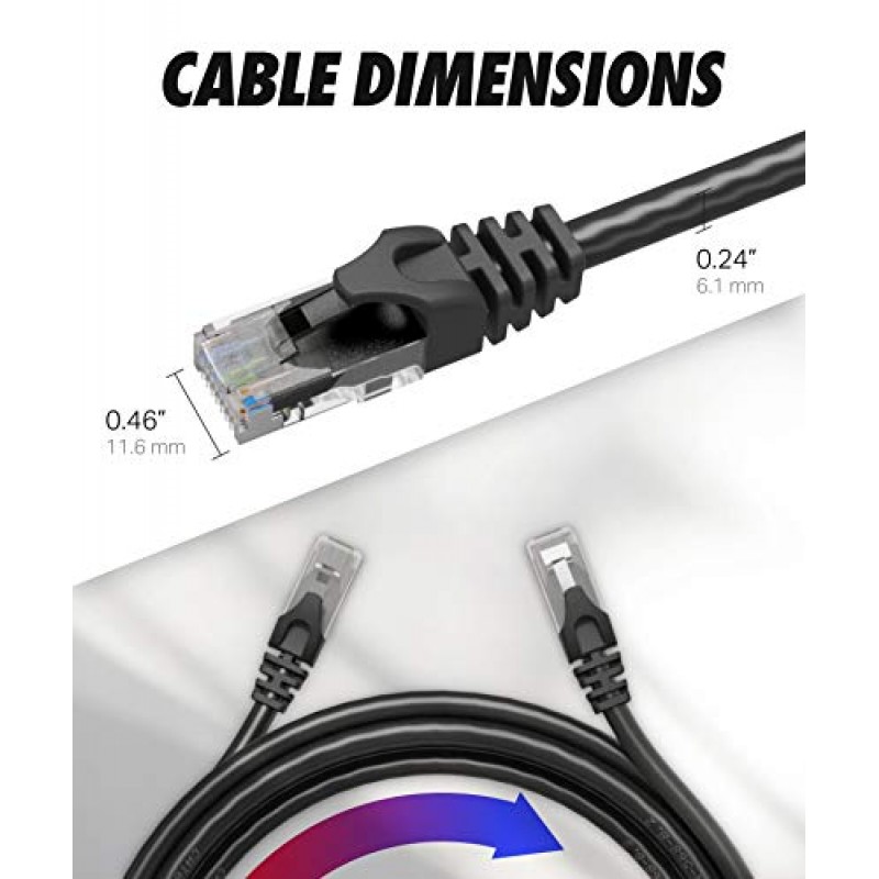 Ultra Clarity 케이블 Cat6 이더넷 케이블 10 Ft [2 팩], 10Gpbs 고속 인터넷 케이블, RJ45 Cat-6 이더넷 패치 케이블, 네트워크 이더넷 코드 커넥터 - 검정색