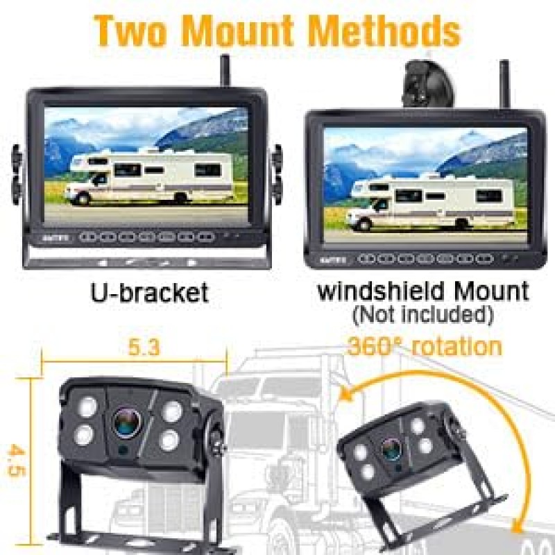 Furrion 시스템 루프 녹화를 위해 사전 배선된 RV 백업 카메라 무선 7인치 터치 키 모니터 후방 카메라 트럭 뒤 확인 여행 트레일러 캠핑카 캠핑카 간편한 설치 - AMTIFO A5