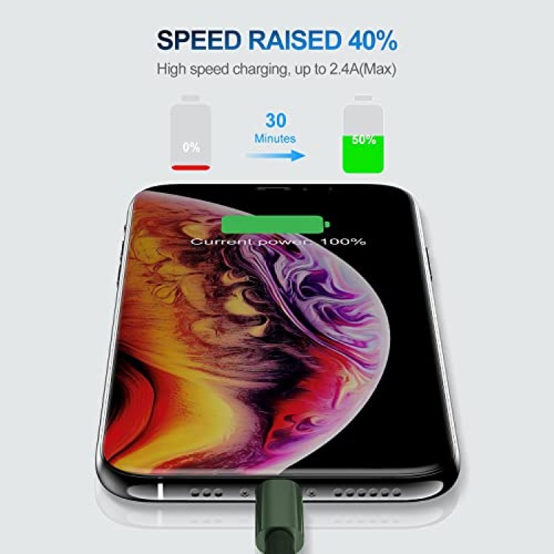 Apple MFi 인증 iPhone 충전기 케이블 3팩 3Ft, Apple Lightning-USB 케이블 코드, iPhone 12/11/11Pro/11Max/ X/XS/XR/XS Max/8/7/6/용 2.4A 고속 충전 Apple 휴대폰 장거리 충전기 5S/SE 올리브