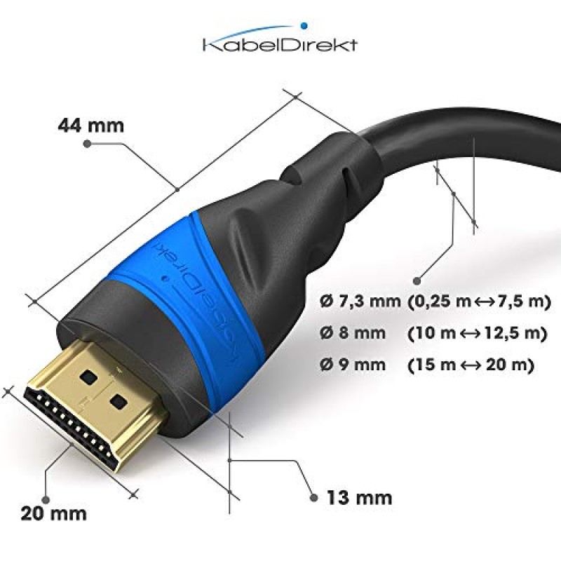 HDMI 케이블 4K - 75피트 - A.I.S 차폐 포함 - 독일에서 설계됨(PS5, Xbox, 스위치와 같은 모든 HDMI 장치 지원 - 4K@60Hz, 이더넷이 있는 고속 HDMI 코드, 검정색) - CableDirect 제공