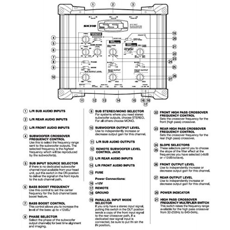 Sound Storm Laboratories SX310 차량용 오디오 전자 크로스오버 - 2/3방향 프리앰프, 원격 서브우퍼 레벨 제어 포함, 앰프와 함께 사용 스테레오 이퀄라이저, 라인 출력 변환기