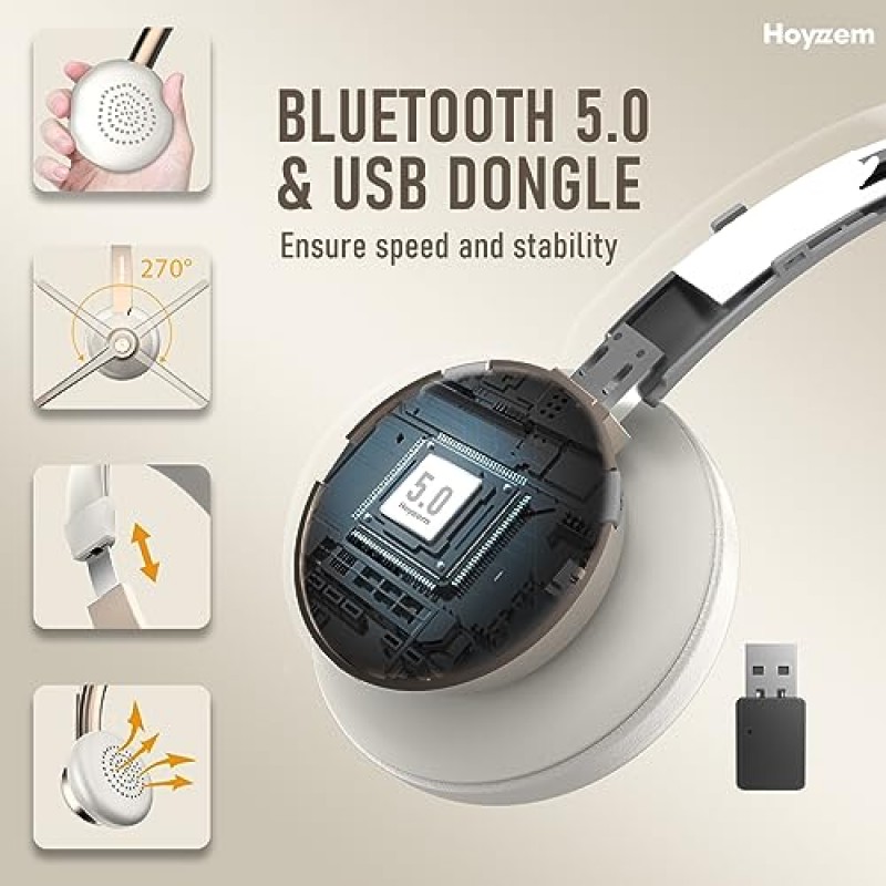 Bluetooth 헤드셋, 마이크가 포함된 무선 헤드폰 소음 제거 및 USB 동글, V5.0 PC/노트북/스마트폰/회의/콜센터/사무실/줌용 마이크 음소거 및 충전 도크가 포함된 Trucker Bluetooth 헤드셋