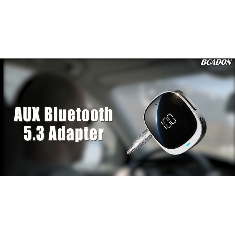 차량용 BCADON Bluetooth AUX 어댑터, 소음 제거 Bluetooth 5.3 수신기(LED 스크린 포함), 홈 스테레오/유선 헤드폰/스피커용 Bluetooth 차량용 어댑터, 듀얼 연결, 내장형 HiFi 마이크