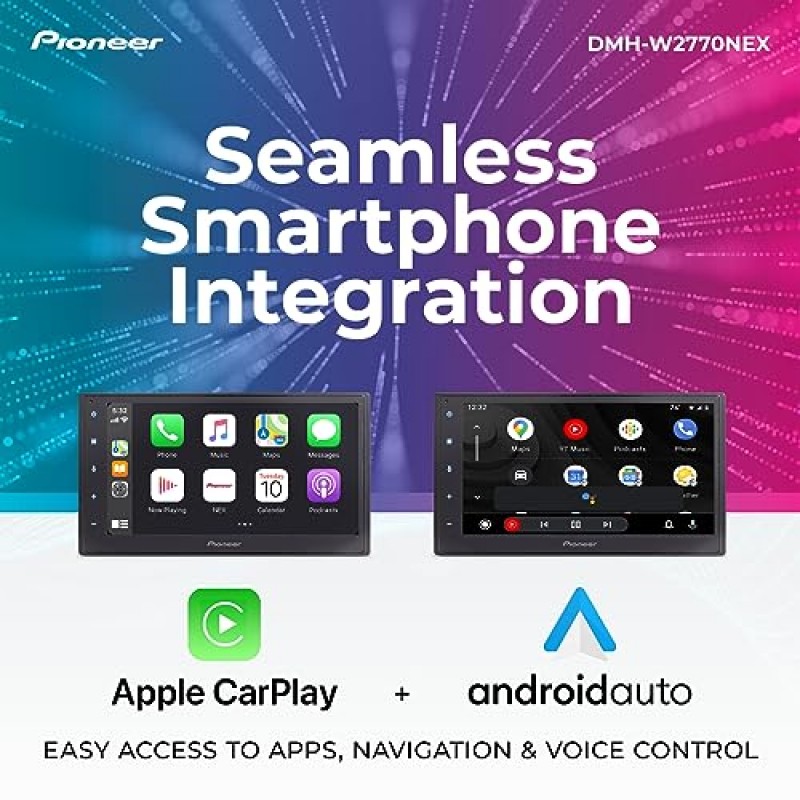 Pioneer DMH-W2770NEX 디지털 멀티미디어 수신기, 무선 Apple CarPlay 및 Android Auto, 6.8인치 정전식 터치스크린, 이중 DIN, 내장 Bluetooth 및 WiFi, 앱을 통한 Amazon Alexa