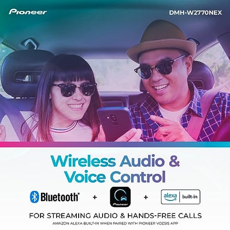 Pioneer DMH-W2770NEX 디지털 멀티미디어 수신기, 무선 Apple CarPlay 및 Android Auto, 6.8인치 정전식 터치스크린, 이중 DIN, 내장 Bluetooth 및 WiFi, 앱을 통한 Amazon Alexa