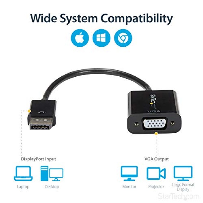 StarTech.com DisplayPort-VGA 어댑터 - 액티브 DP-VGA 변환기 - 1080p 비디오 - DP/DP++ 소스-VGA 모니터 케이블 어댑터 - DP-VGA 어댑터 동글 디지털-아날로그 - DP 1.2-VGA(DP2VGA3)