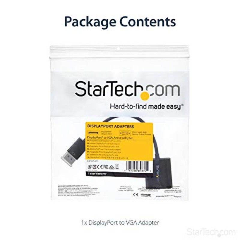 StarTech.com DisplayPort-VGA 어댑터 - 액티브 DP-VGA 변환기 - 1080p 비디오 - DP/DP++ 소스-VGA 모니터 케이블 어댑터 - DP-VGA 어댑터 동글 디지털-아날로그 - DP 1.2-VGA(DP2VGA3)