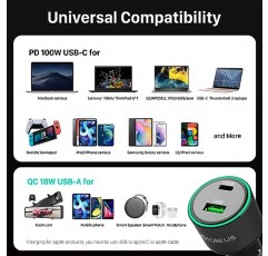 WOTOBEUS 118W USB C 차량용 충전기 | 금속 베이스 | PD 100W 및 PPS 45W 초고속 충전 | 듀얼 포트 | iPhone 15 14 13 iPad MacBook과 호환 가능 Samsung Galaxy S23 Pixel Android 휴대폰 Type-C 노트북