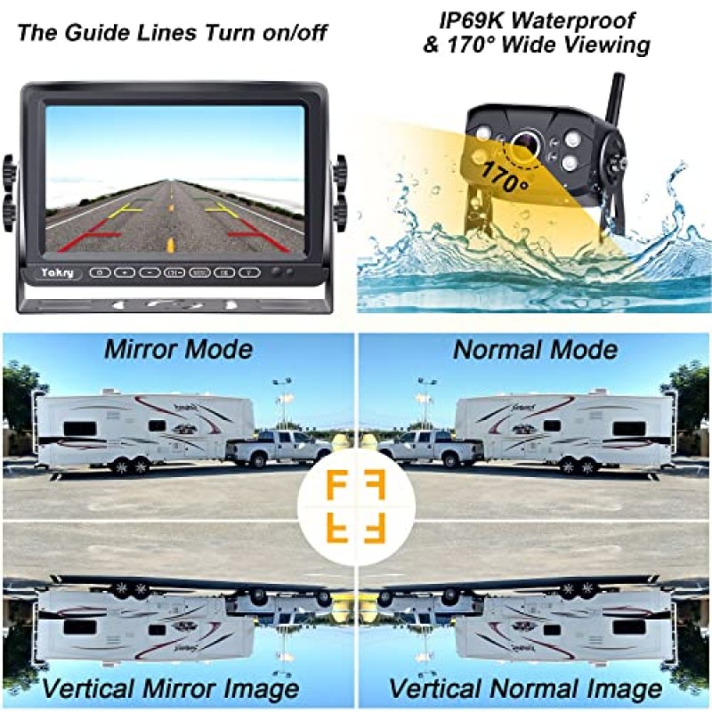 RV 백업 카메라 무선 플러그 앤 플레이: Furrion 시스템 녹화를 위해 사전 배선됨 넓은 시야 후방 시야 카메라 선명한 야간 투시경 HD 1080P 7' 트레일러 캠핑카 캠핑카 Yakry Y27용 터치 키 모니터
