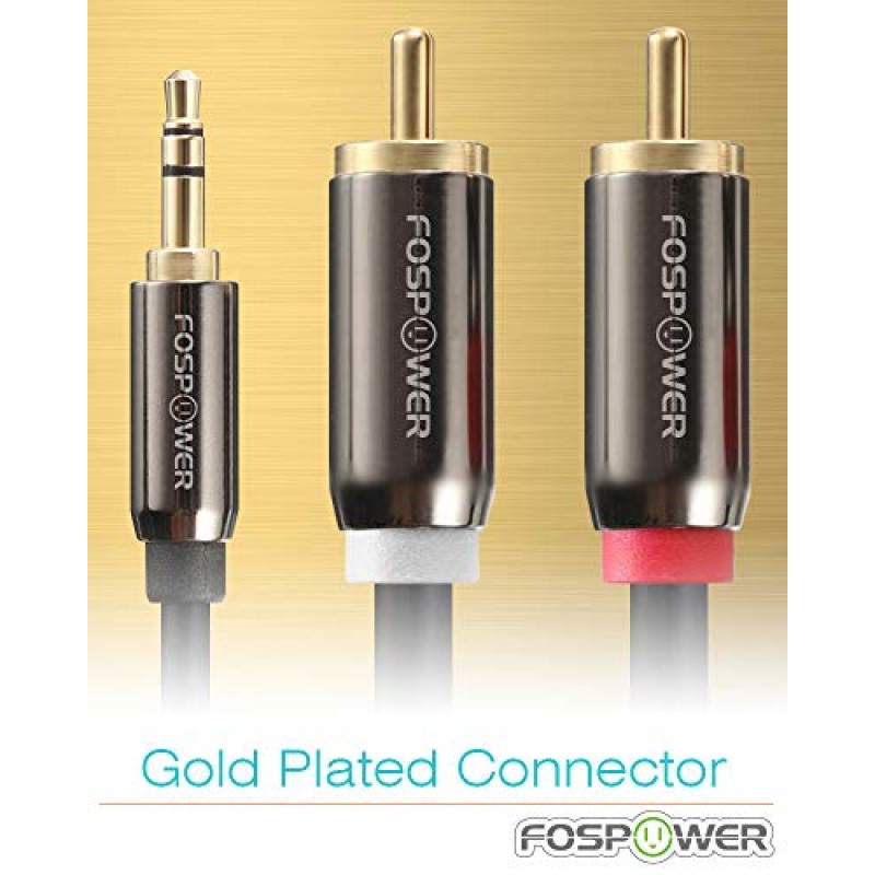 3.5mm - RCA 케이블(6FT), FosPower RCA 오디오 케이블 24K 금도금 남성 - 남성 스테레오 Aux 코드 [왼쪽/오른쪽] Y 분배기 어댑터 스텝 다운 디자인