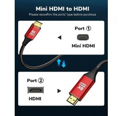 KELink 미니 HDMI - HDMI 케이블 10FT, 고속 8K@60Hz 4K@120Hz HDMI 2.1 코드, 카메라, 캠코더, 태블릿 및 그래픽/비디오 카드, 노트북, Raspberry Pi Zero W와 호환 가능