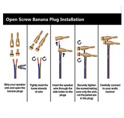 24K 금도금 스피커 바나나 플러그 – 12쌍/24개 – 개방형 나사형, 스피커 와이어, 홈 시어터, 월 플레이트 등용(빨간색 12개, 검정색 12개)