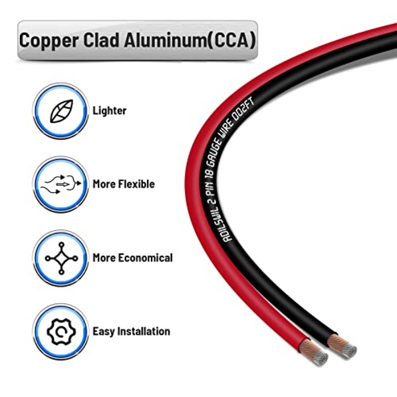 ADILSWIL 100FT 18 게이지 스피커 와이어 케이블 18/2 AWG CCA 2 도체 저전압 와이어 보세 우편 빨간색 검정색 와이어 DC 12V/24V 스테레오 오디오 라이트 자동차 와이어 CL2 연결 및 연장용 전기 와이어