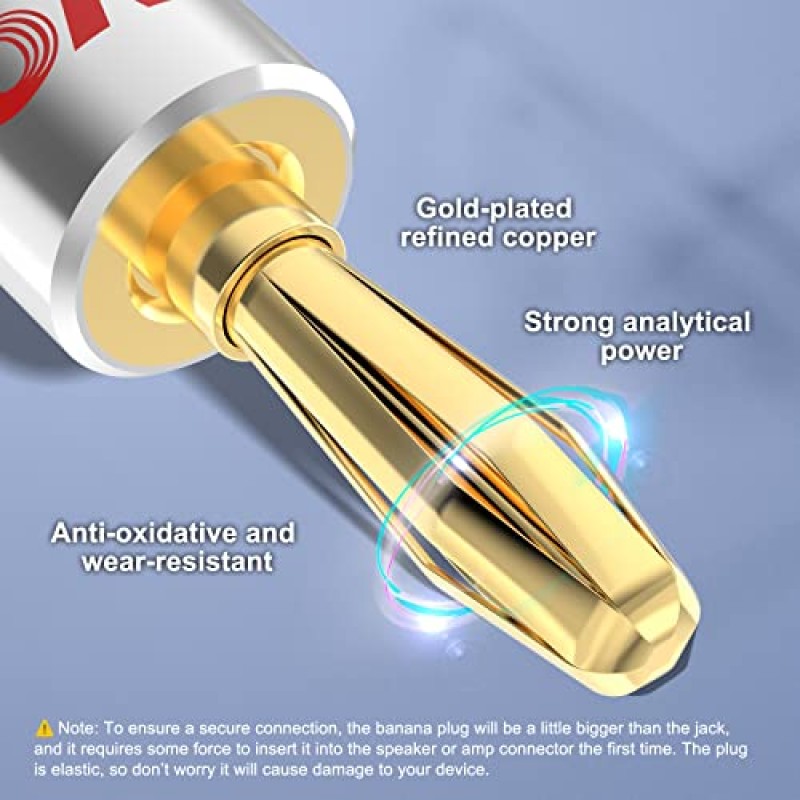 VCELINK 스피커 바나나 플러그 6쌍/12개, 스피커 와이어, 홈 시어터, 월 플레이트, 오디오/비디오 수신기 및 사운드 시스템용 24K 금도금 이중 나사 유형 스피커 커넥터(빨간색 + 검정색)