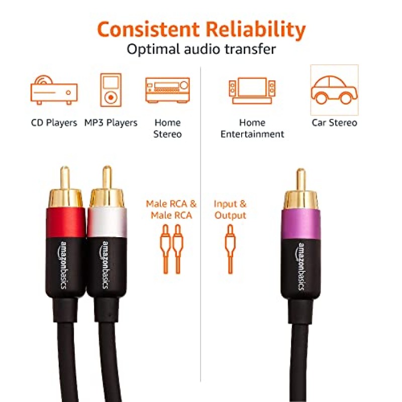 Amazon Basics 1-수-2-수 RCA 오디오 스테레오 서브우퍼 케이블 - 8피트