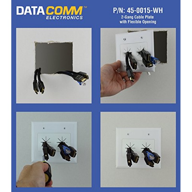 DataComm Electronics 45-0015-WH 유연한 입구가 있는 2구 케이블 플레이트 - 흰색