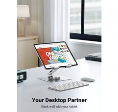 UGREEN 360° 회전 태블릿 ​​스탠드 홀더 회전 베이스로 조절 가능, 책상용 접이식 태블릿 홀더, iPad Pro Air Mini 등과 호환되는 홈 오피스 데스크 액세서리, 실버