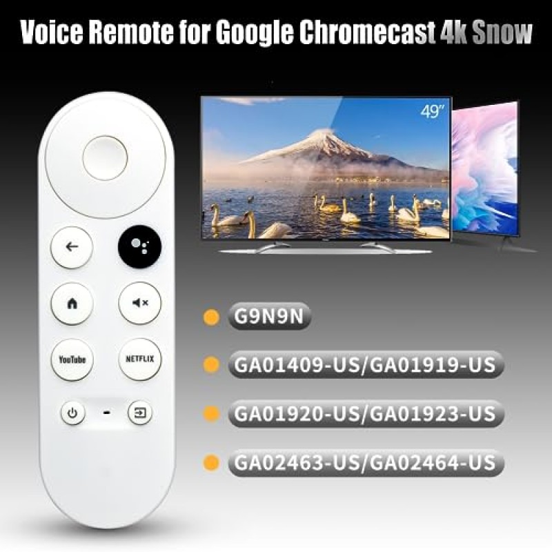 Google Chromecast 4k Snow와 호환되는 새로운 범용 리모콘(리모컨 전용), G9N9N/GA01409-US/GA01919-US/GA01920-US/GA01923-US/GA02463-US/GA02464-US용 음성 리모콘