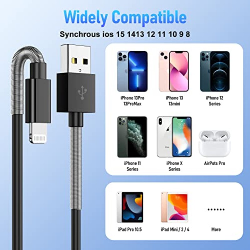 4팩 6피트 iPhone 충전기 케이블, [Apple MFi 인증] 긴 Apple Lightning-USB 케이블 6피트, Apple iPhone 13 Pro Max/12 mini/11/XS MAX/XR/8/7/6s/6용 고속 iPhone 충전 코드 6피트 /5S/SE 아이패드